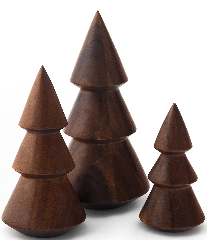Nambe Holiday Acacia Wood Modern Tree Trio Set