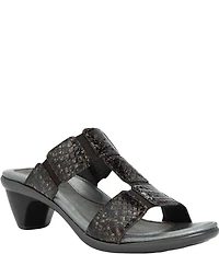 Naot Form Leather Snake Print Embossed Block Heel Slide Sandals