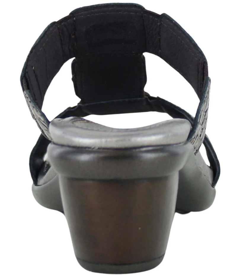 Naot Form Leather Snake Print Embossed Block Heel Slide Sandals