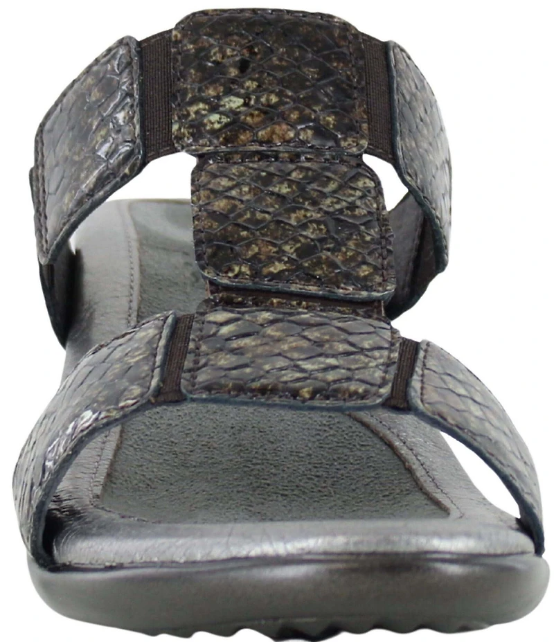 Naot Form Leather Snake Print Embossed Block Heel Slide Sandals