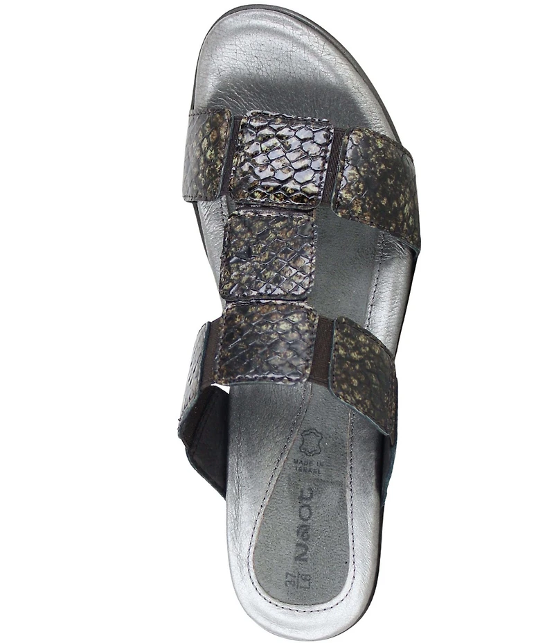 Naot Form Leather Snake Print Embossed Block Heel Slide Sandals