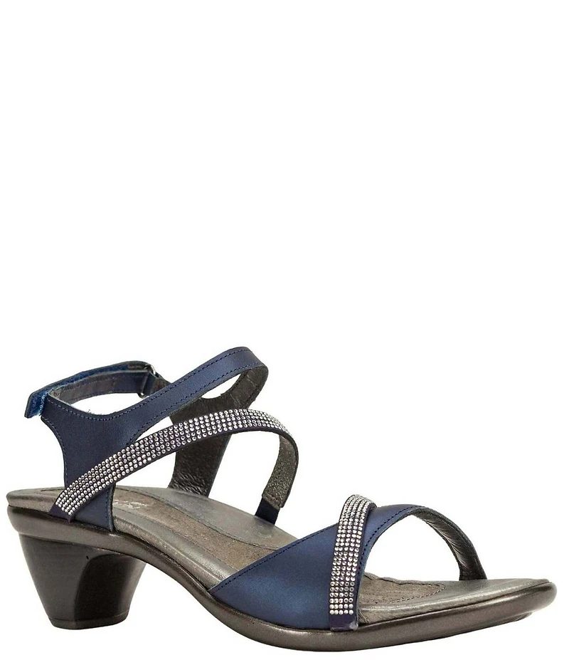 Naot Innovate Leather Rhinestone Detail Block Heel Dress Sandals