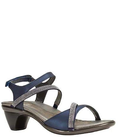 Naot Innovate Leather Rhinestone Detail Block Heel Dress Sandals