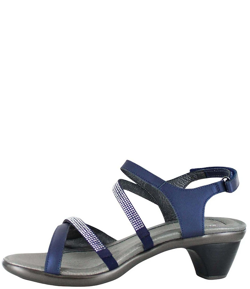 Naot Innovate Leather Rhinestone Detail Block Heel Dress Sandals