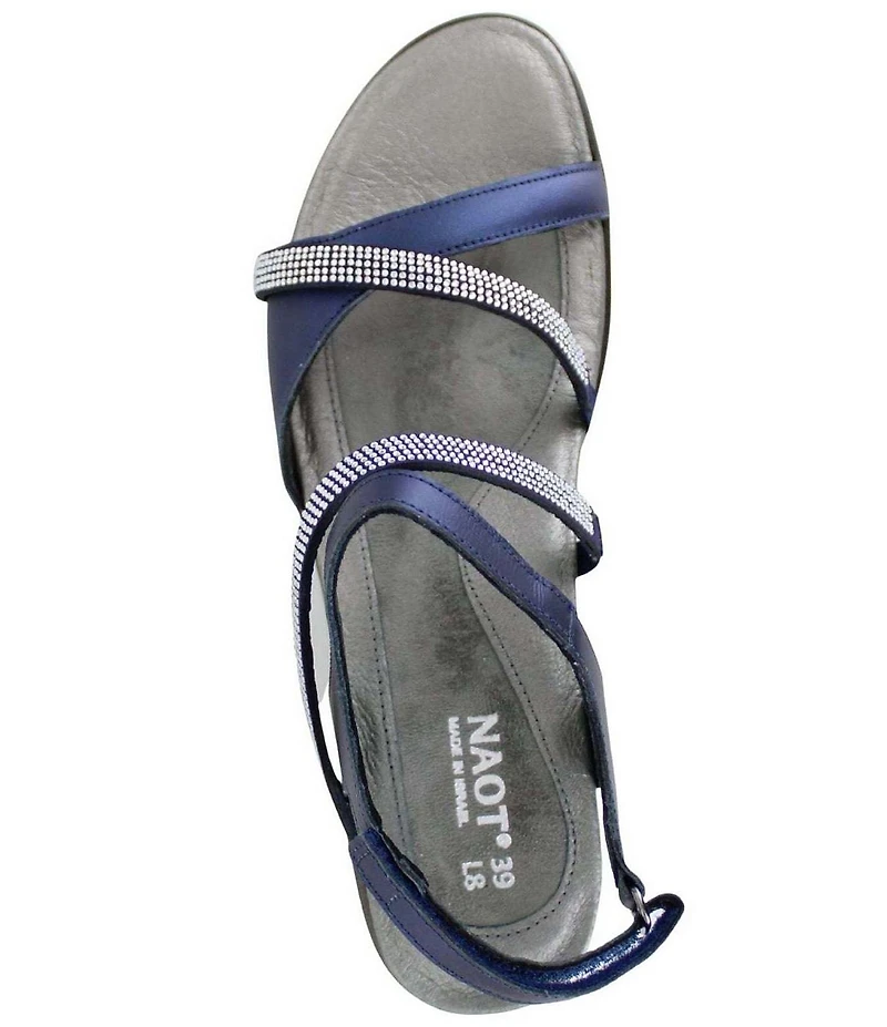 Naot Innovate Leather Rhinestone Detail Block Heel Dress Sandals