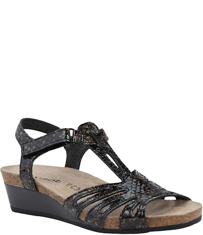 Naot Starlet Snake Embossed Leather Ankle Strap Wedge Sandals