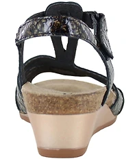 Naot Starlet Snake Embossed Leather Ankle Strap Wedge Sandals