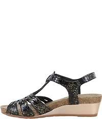 Naot Starlet Snake Embossed Leather Ankle Strap Wedge Sandals
