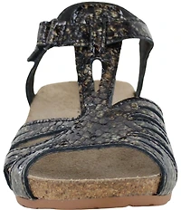 Naot Starlet Snake Embossed Leather Ankle Strap Wedge Sandals