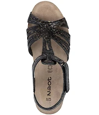 Naot Starlet Snake Embossed Leather Ankle Strap Wedge Sandals