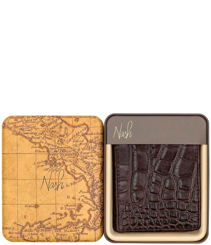 Nash Moderna Faux-Croco Full-Grain Leather Double Bifold Wallet