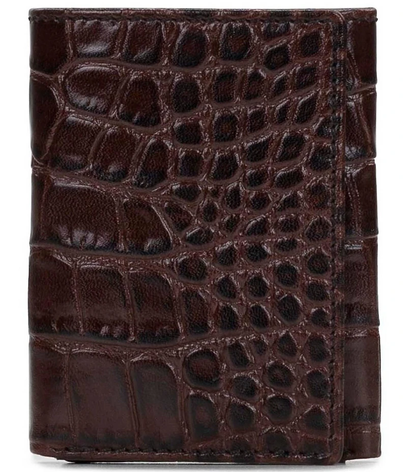 Nash Moderna Faux-Croco Full-Grain Leather Trifold Wallet