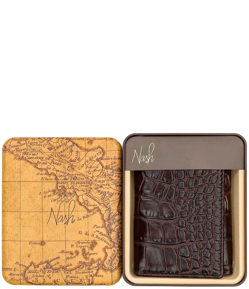 Nash Moderna Faux-Croco Full-Grain Leather Trifold Wallet