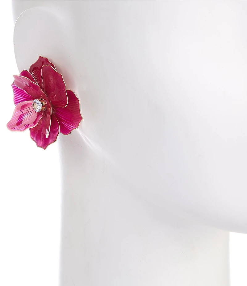 Natasha Accessories 3D Enamel Flower Drop Earrings