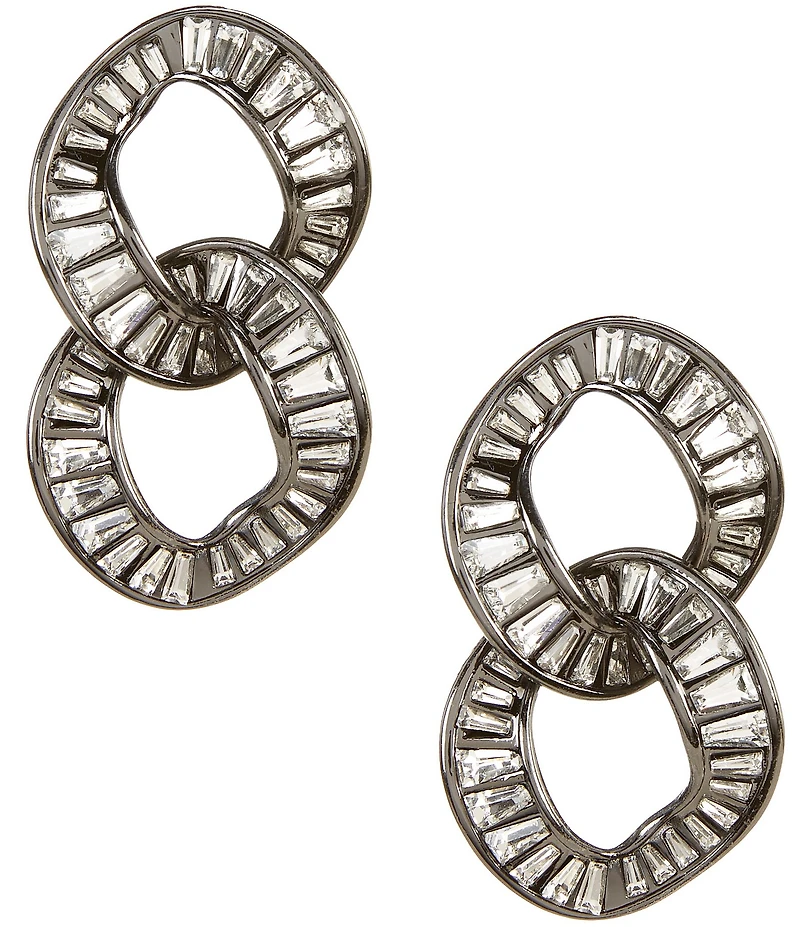 Natasha Accessories Baguette Interlock Link Orbital Earrings