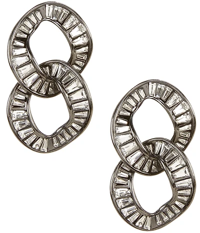 Natasha Accessories Baguette Interlock Link Orbital Earrings