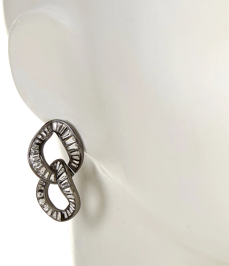 Natasha Accessories Baguette Interlock Link Orbital Earrings