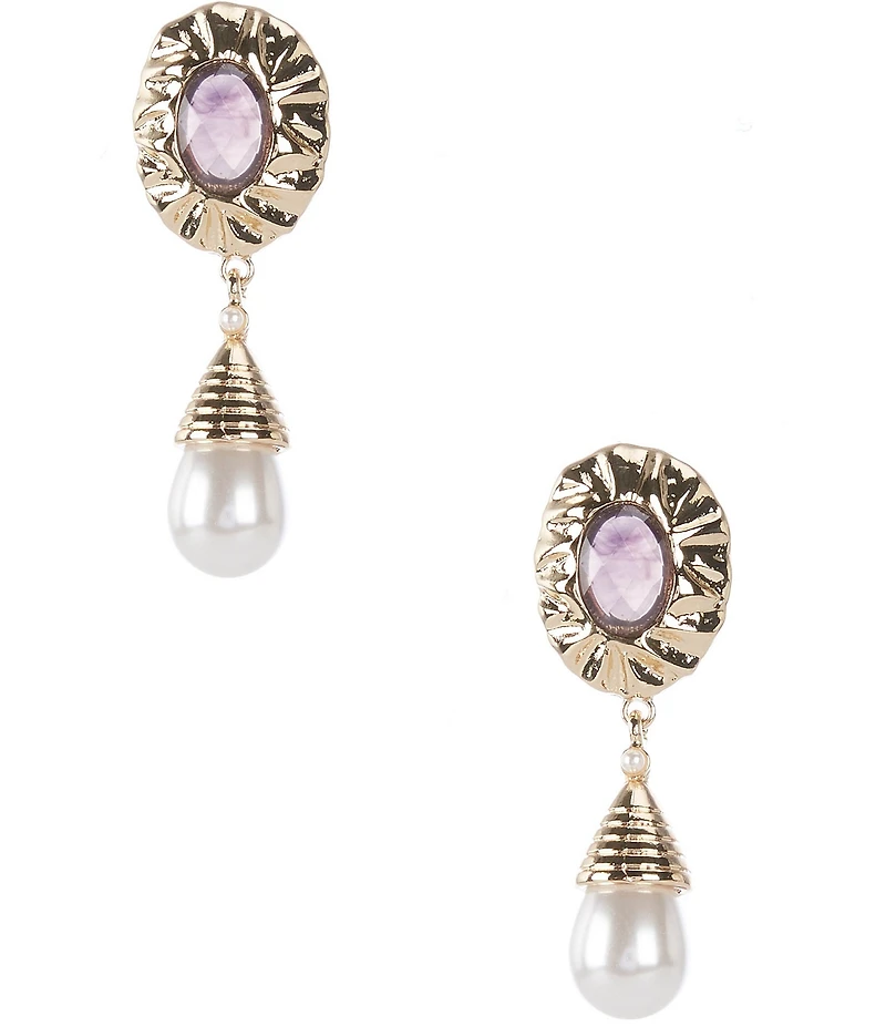 Natasha Accessories Baroque Stone Pearl Drop Earrings
