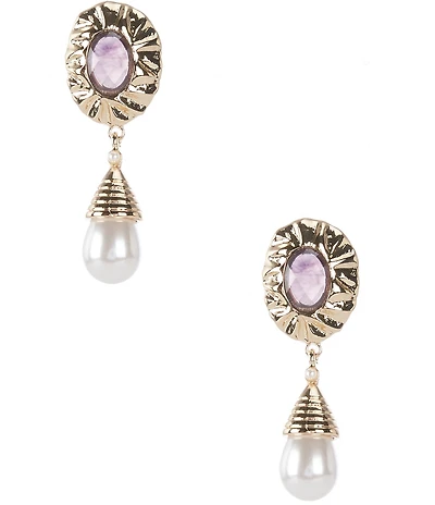 Natasha Accessories Baroque Stone Pearl Drop Earrings