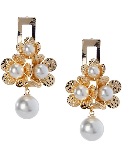 Natasha Accessories Floral Cluster Pearl Statement Drop Earrings