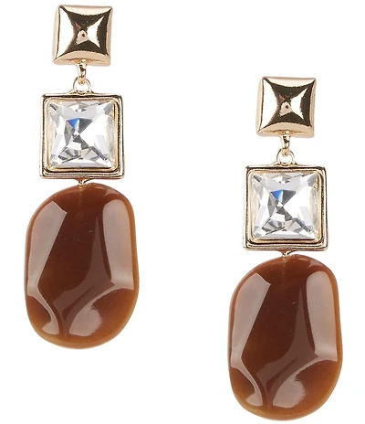 Natasha Accessories Crystal Metal Tiger Eye Statement Linear Earrings