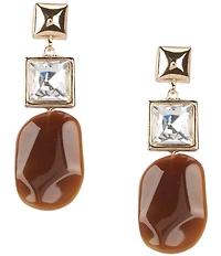 Natasha Accessories Crystal Metal Tiger Eye Statement Linear Earrings