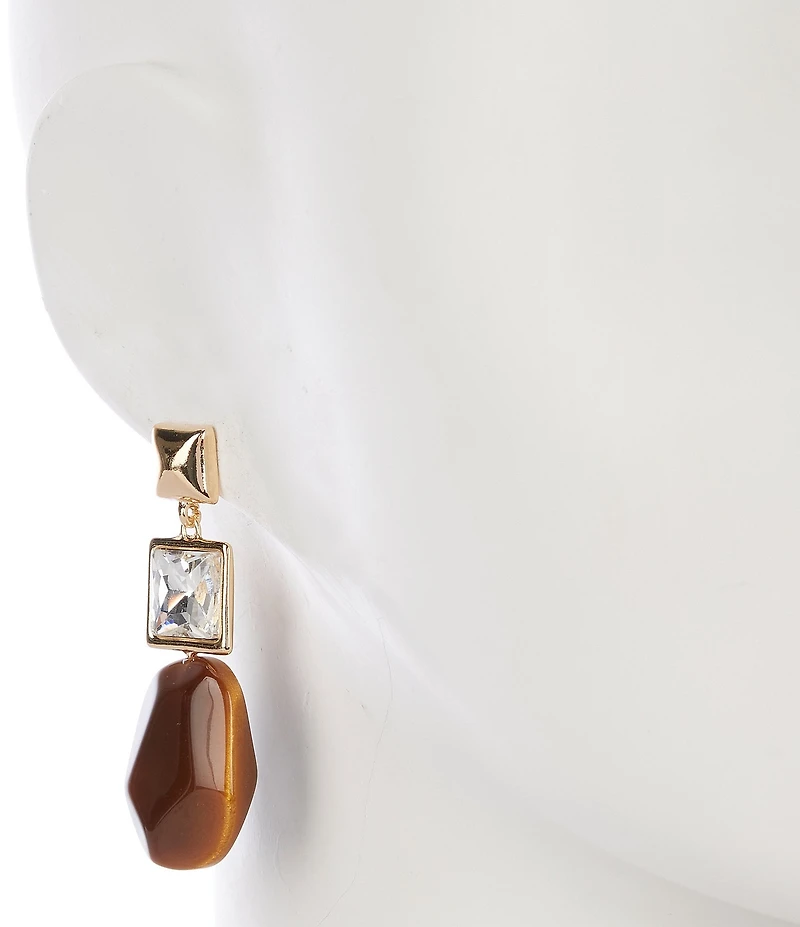 Natasha Accessories Crystal Metal Tiger Eye Statement Linear Earrings