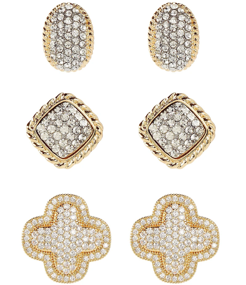 Natasha Accessories Crystal Two Tone Stud Earring Set