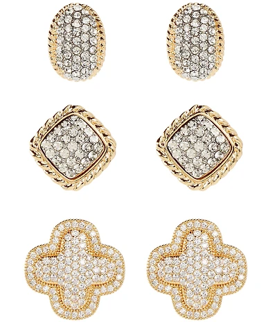 Natasha Accessories Crystal Two Tone Stud Earring Set