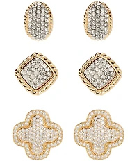 Natasha Accessories Crystal Two Tone Stud Earring Set