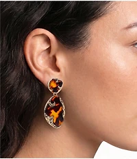 Natasha Accessories Double Tortoise Metal Cage Drop Statement Earrings