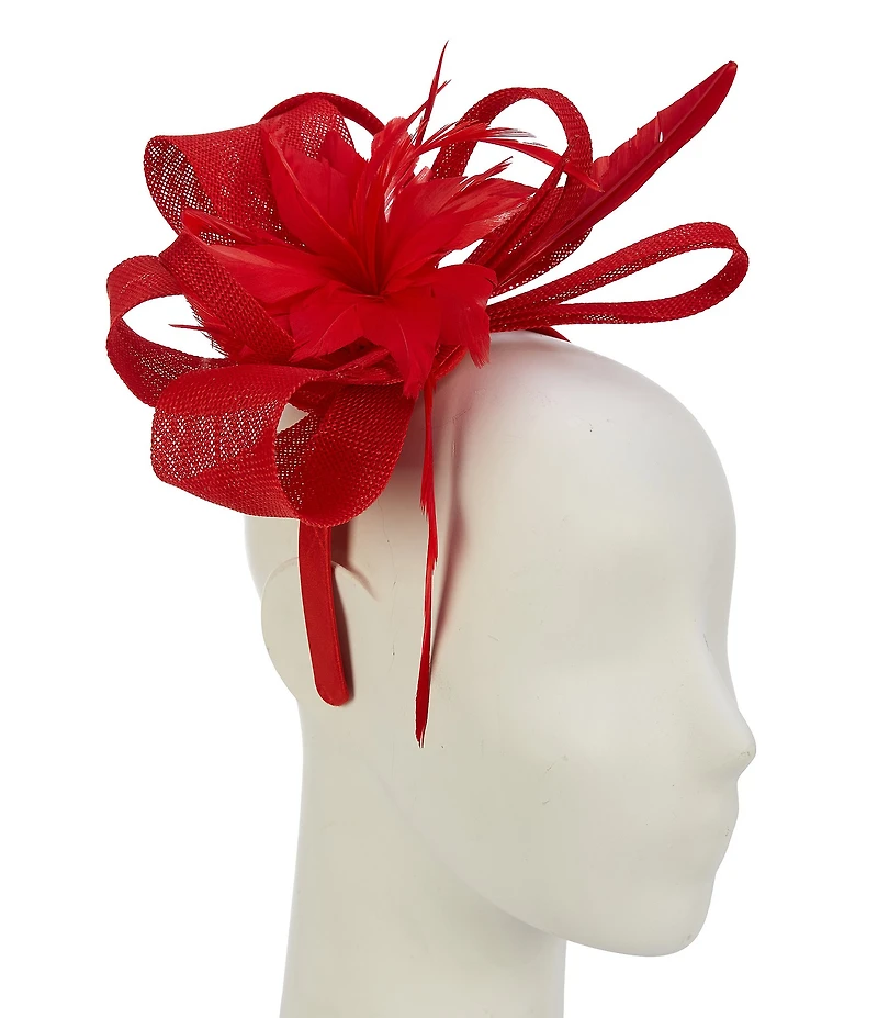 Natasha Accessories Flower Sinamay Burst Feather Headband Fascinator