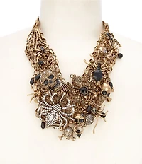 Natasha Accessories Halloween Skull Spider Rhinestone Statement Necklace