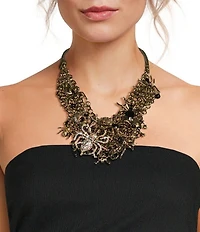 Natasha Accessories Halloween Skull Spider Rhinestone Statement Necklace