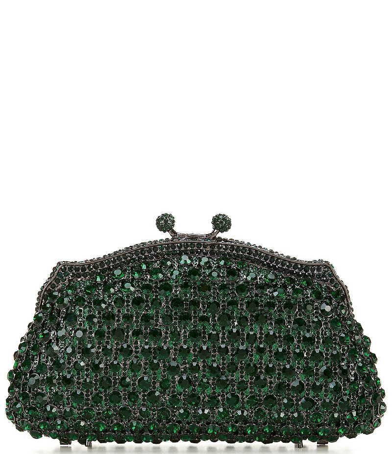 Natasha Accessories Emerald Crystal Kiss Lock Clutch