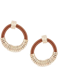 Natasha Accessories Leather Circle Drop Earrings