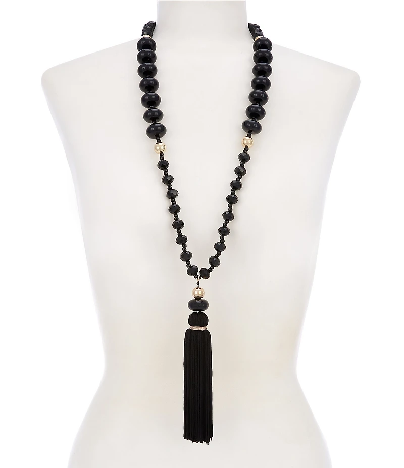 Natasha Accessories Long Bead Tassel Long Pendant Necklace