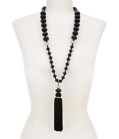 Natasha Accessories Long Bead Tassel Long Pendant Necklace