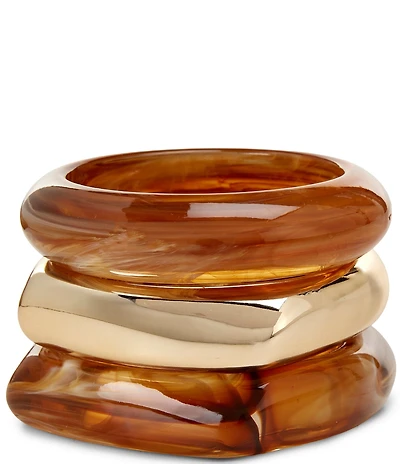 Natasha Accessories Neutral Resin Metal Stacked Bangle Bracelet Set