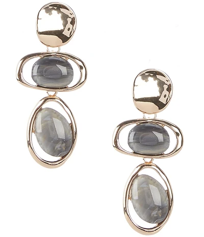Natasha Accessories Organic Metal Stone Drop Earrings