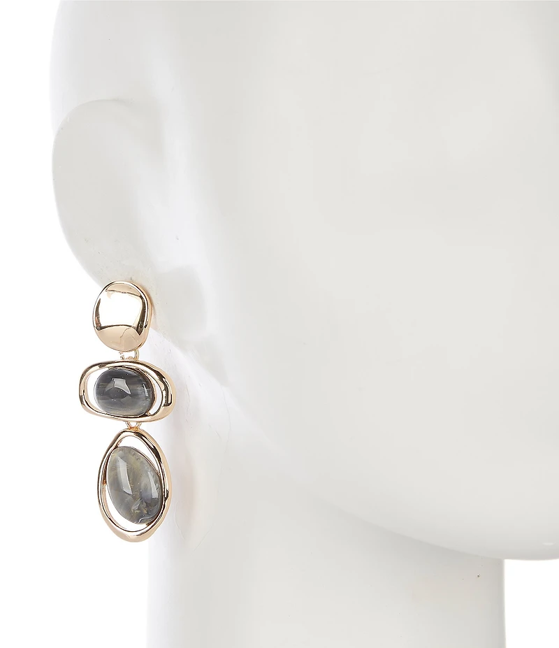 Natasha Accessories Organic Metal Stone Drop Earrings