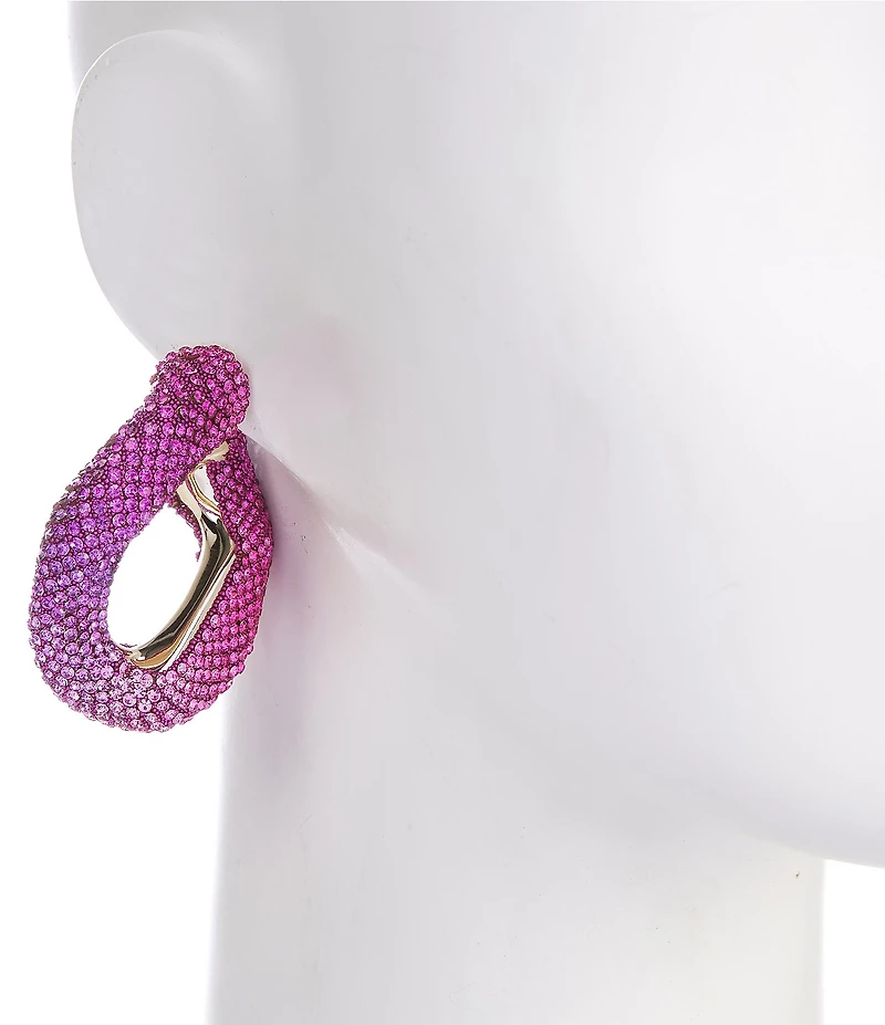 Natasha Accessories Pave Rhinestone Statement Hoop Earrings