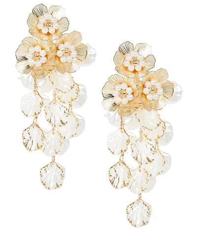 Natasha Accessories Pearl Flower Drop Statement Earrings