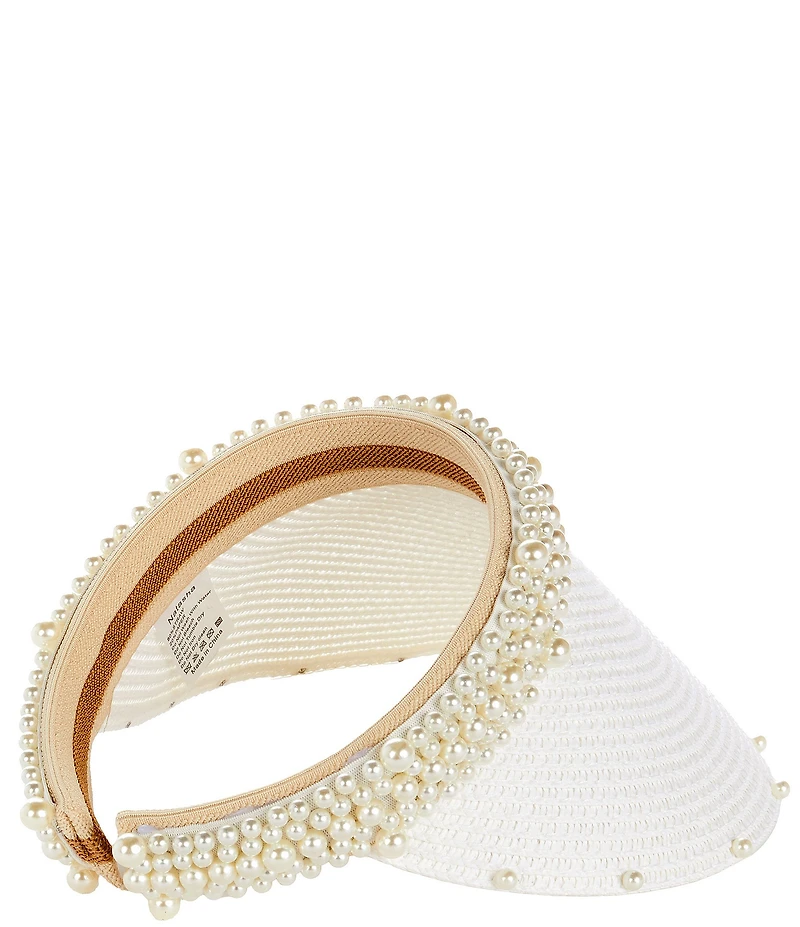 Natasha Accessories Pearl Trim Visor Hat