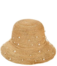 Natasha Accessories Raffia Pearl Scatter Bow Bucket Hat