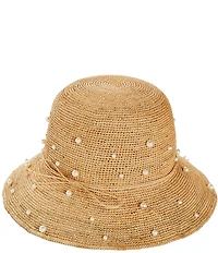 Natasha Accessories Raffia Pearl Scatter Bow Bucket Hat