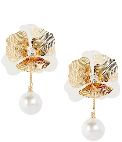 Natasha Accessories Resin Flower Pearl Statement Drop Earrings