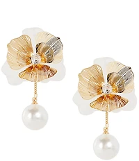 Natasha Accessories Resin Flower Pearl Statement Drop Earrings