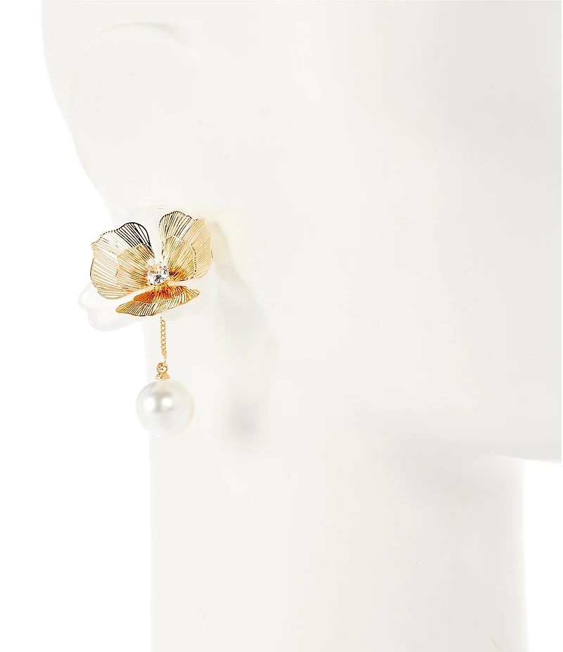Natasha Accessories Resin Flower Pearl Statement Drop Earrings
