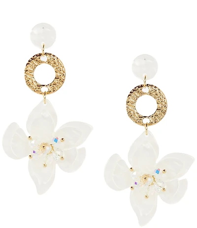 Natasha Accessories Resin Flower Rhinestone Resort Statement Drop Earrings